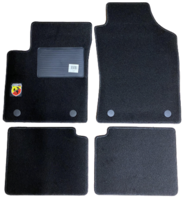 Kit 4 Tapis de sol Auto pour ABARTH 500, 595-695 depuis 2008, avec sigle ABARTH, moquette noire et clips, Neuf