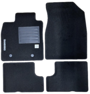 Kit 4 Tapis de sol Auto pour DACIA SANDERO I, 2008-2012, avec sigle SANDERO, moquette noire, avec CLIPS, Neuf