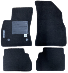 Kit 4 Tapis de sol Auto pour FIAT DOBLO II phase 1, 2010-2015, avec sigle DOBLO, moquette noire, avec CLIPS, Neuf
