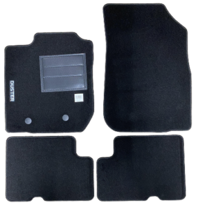 Kit 4 Tapis de sol Auto pour DACIA DUSTER I phase 2, 2013-2017, avec sigle DUSTER, moquette noire, avec CLIPS, Neuf