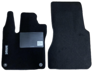 Kit 2 Tapis de sol Auto pour SMART FORTWO (W453) depuis 2014, avec sigle SMART et clips, Neuf