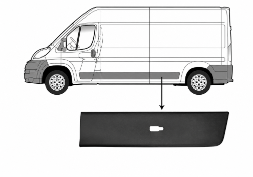 Moulure latérale de porte arrière gauche pour FIAT DUCATO III 2006-2023, avec clips, noire gaufrée, avec trou pour feu, version empattement extra long, Neuve