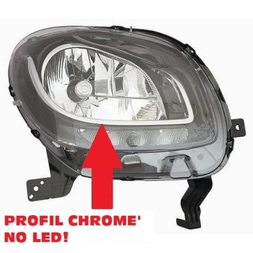 Phare Optique avant droit pour SMART FORFOUR 2014-2019, mod. BASE LINE, H4, feu diurne LED, Neuf