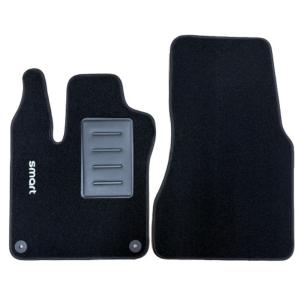 Kit 2 Tapis de sol Auto pour SMART FORTWO (W453) 2014-2019, avec sigle SMART et clips, Neuf