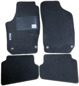 Kit 4 Tapis de sol Auto pour SEAT IBIZA de 2002 à 2008 (6L), sigle IBIZA, avec CLIPS, Neuf