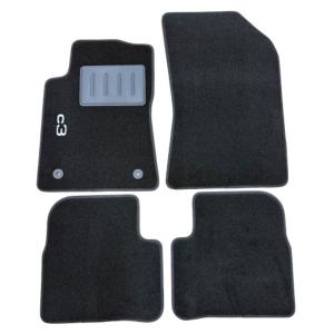 Kit 4 Tapis de sol Auto pour CITROEN C3 2016-2024, sigle C3, avec CLIPS, moquette noire, Neuf