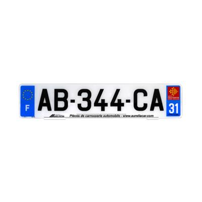 Plaque d'immatriculation AUTO LOGO PUBLICITE AURELIACAR en plexiglas homologuée 52x11cm