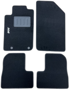 Kit 4 Tapis de sol Auto pour PEUGEOT 206 de 2006 à 2009, avec sigle 206, avec CLIPS, Neuf