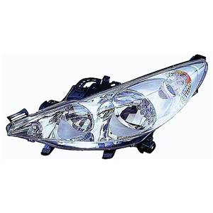 Phare Optique avant gauche pour PEUGEOT 207 phase 1, 2006-2009, H7+H1, avec moteur, chromé, Neuf