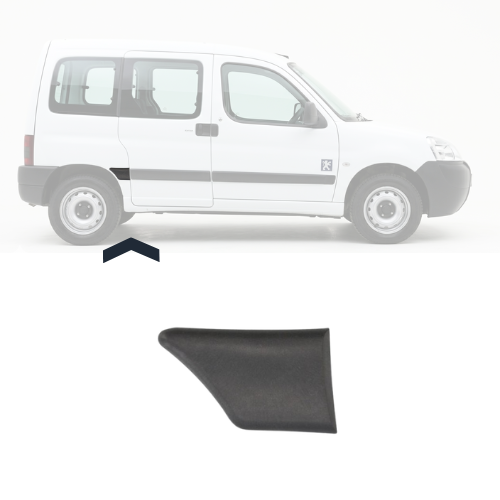Moulure bouchon latérale sur aile avant gauche pour PEUGEOT PARTNER I phase 2, 2002-2008, Noire, hauteur 10cm, Neuve