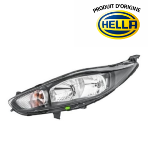 Phare optique avant gauche pour FORD FIESTA VI phase 2, 2013-2016, H7+H15, Produit d'origine HELLA, avec moteur et DRL, fond noir, Neuf