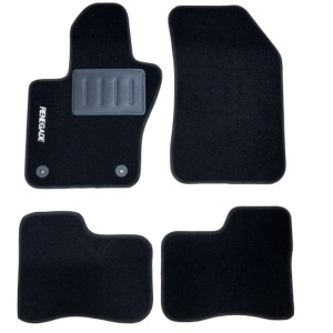 Kit 4 Tapis de sol Auto pour JEEP RENEGADE depuis 2014, avec sigle RENEGADE, moquette noire et CLIPS 20CM,  Neuf