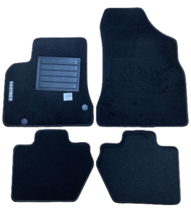 Kit 4 Tapis de sol Auto pour PEUGEOT PARTNER VP/FOURGON II, 2008-2018 (B9), avec sigle PARTNER, moquette noire et clips, Neuf