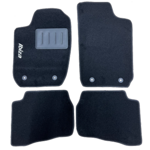 Kit 4 Tapis de sol Auto pour SEAT IBIZA de 2008 à 2017 (6J), sigle IBIZA, avec CLIPS, Neuf