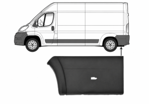 Moulure aile arrière gauche pour FIAT DUCATO III phase 1 2006-2014, grise gaufré, avec clips, avec siège feu répetiteur, châssis long, Neuf