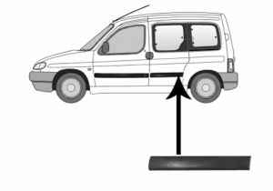 Moulure baguette latérale sur porte arrière gauche pour CITROËN BERLINGO I phase 2, 2002-2008, Noire, sans clips, Neuve
