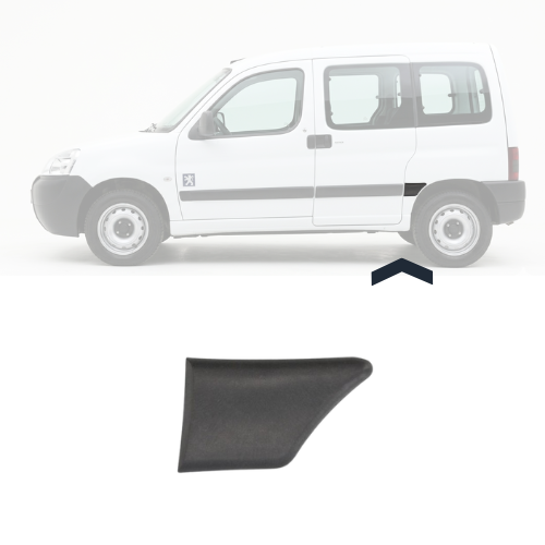 Moulure bouchon latérale sur aile arrière gauche pour PEUGEOT PARTNER I phase 2, 2002-2008, Noire, Neuve