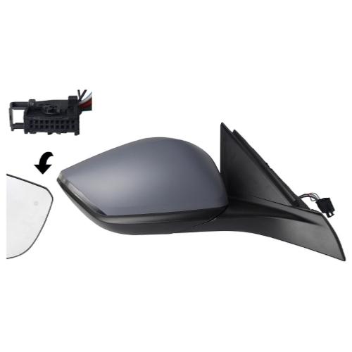 Rétroviseur éxterieur droit électrique pour PEUGEOT 308 III phase 1 T9 depuis 2021, dégivrant, rabattable électriquement, feu clignotant, feu de courtoisie, sonde, blis, 12 pins, Neuf à peindre