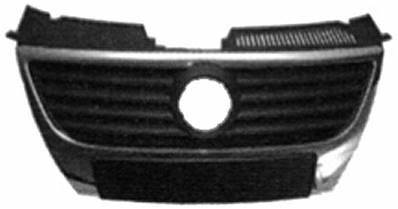 Grille radiateur centrale pour VOLKSWAGEN PASSAT B6 2005-2010, profils noirs, cadre chromé, Neuve
