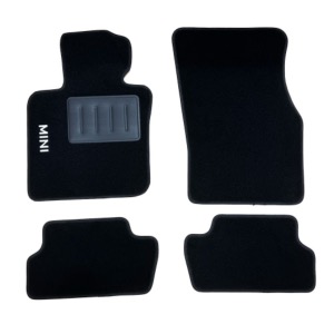 Kit 4 Tapis de sol Auto pour MINI ONE/COOPER F56, 2014-2024, modèle 3 portes, avec sigle MINI, moquette noire, avec CLIPS, Neuf