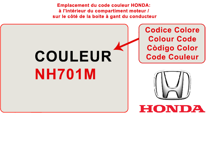 Trouver l'étiquette ou est indiqué le code de couleur de la teinte de votre voiture Honda