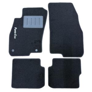Kit 4 Tapis de sol Auto pour FIAT PUNTO EVO 2009-2012 avec sigle PUNTO EVO, moquette noire, avec CLIPS, Neuf