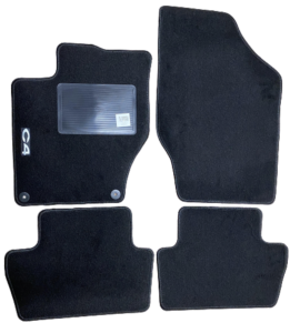 Kit 4 Tapis de sol Auto pour CITROEN C4 de 2004 à 2010, sigle C4, avec CLIPS, moquette noire, Neuf