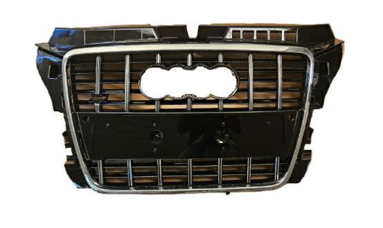 Grille pour AUDI A3 II ph.2 SPORTBACK 2008-2012, chromée, noir, avec porte-plaque, capteurs, chromée, Neuve