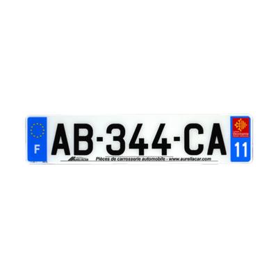 Plaque d'immatriculation AUTO LOGO PUBLICITE AURELIACAR en plexiglas homologuée 52x11cm