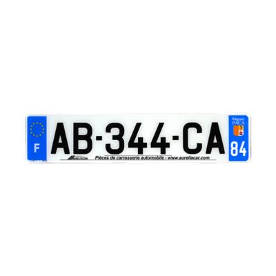 Plaque d'immatriculation AUTO LOGO PUBLICITE AURELIACAR en plexiglas homologuée 52x11cm