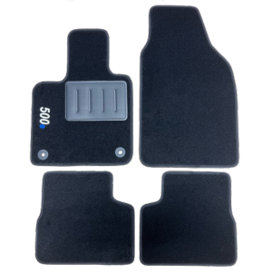 Kit 4 Tapis de sol Auto pour FIAT 500 ÉLECTRIQUE depuis 2020, avec sigle 500e, moquette noire, avec CLIPS, Neuf