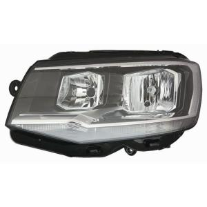 Phare Optique avant gauche pour VOLKSWAGEN TRANSPORTER T6 phase 1, 2015-2019, fond noir, profil chromé, H7+H7, avec moteur, Neuf