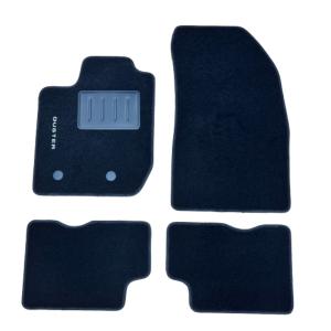 Kit 4 Tapis de sol Auto pour DACIA DUSTER II phase 1, depuis 2018, avec sigle DUSTER, moquette noire, avec CLIPS, Neuf