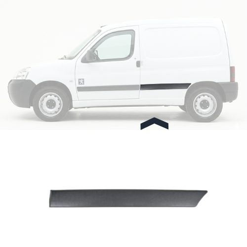 Moulure baguette latérale sur porte ou montant arrière gauche pour PEUGEOT PARTNER I phase 2, 2002-2008, Noire, Neuve