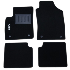 Kit 4 Tapis de sol Auto pour FIAT 500 de 2007 à 2015, avec sigle 500 moquette noire et CLIPS, Neuf
