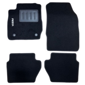 Kit 4 Tapis de sol Auto pour FORD FIESTA de 2013 à 2016, sigle fiesta, moquette noire et clips ronds, Neuf