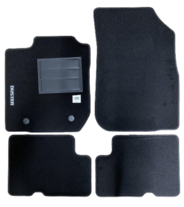 Kit 4 Tapis de sol Auto pour DACIA DUSTER I phase 1, 2010-2013, avec sigle DUSTER, moquette noire, avec CLIPS, Neuf