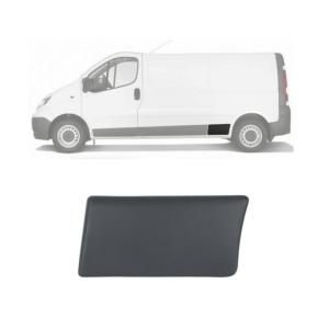 Moulure bouchon latérale sur aile arrière gauche pour OPEL VIVARO I phase 1, 2001-2006, Grise foncé, châssis long, Neuve