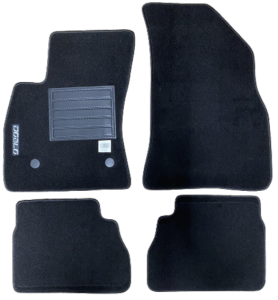 Kit 4 Tapis de sol Auto pour FIAT DOBLO II phase 1, 2010-2015, avec sigle DOBLO, moquette noire, avec CLIPS, Neuf