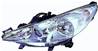 Phare Optique avant gauche lenticulaire pour PEUGEOT 207 SW ph.1, 2006-2009, H7+H7+H1 moteur, chromé