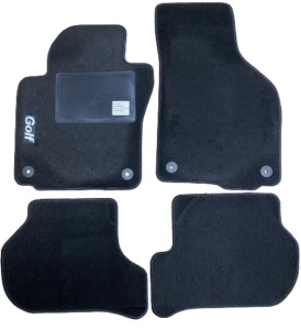 Kit 4 Tapis de sol Auto pour VOLKSWAGEN GOLF V (1K) de 2003-2008, avec sigle GOLF, moquette noire avec CLIPS ROND,Neuf