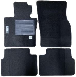 Kit 4 Tapis de sol Auto pour MINI ONE/COOPER F55, 2014-2024, modèle 5 portes, avec sigle MINI, moquette noire, avec CLIPS, Neuf