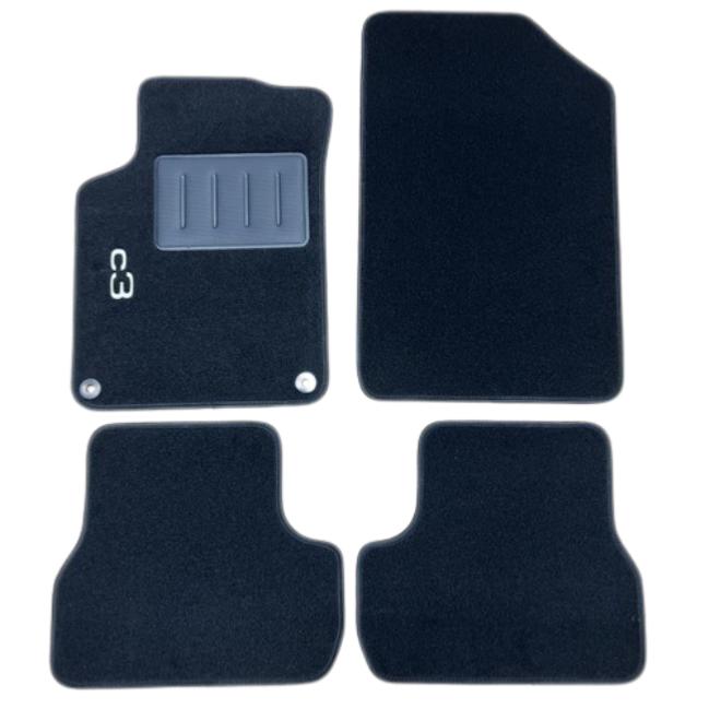 Tapis De Sol Compatible Citroën C3 (2009-2016) – Moquette, 2 Attaches, Bord Coton, Antidérapant – Parfaitement Ajusté