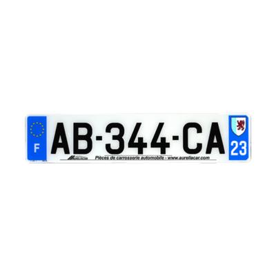 Plaque d'immatriculation AUTO LOGO PUBLICITE AURELIACAR en plexiglas homologuée 52x11cm