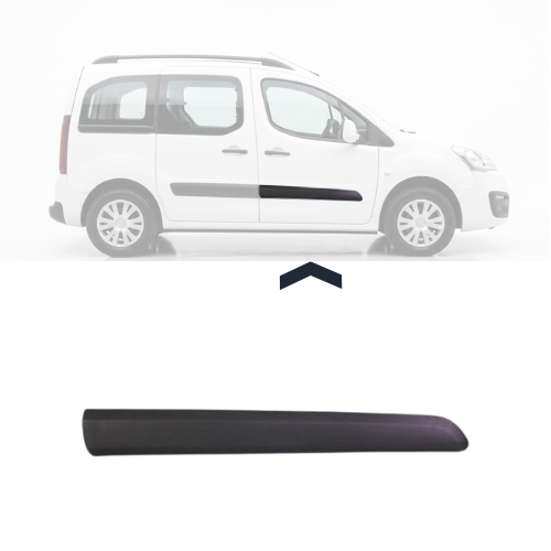 Moulure baguette latérale sur porte avant gauche pour CITROËN BERLINGO II phase 3, 2015-2018, Noire, gaufré, Neuve