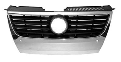 Grille radiateur centrale pour VOLKSWAGEN PASSAT B6 2005-2010, profils noirs, trous radar, Neuve