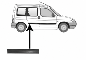 Moulure baguette latérale sur porte arrière droite pour CITROËN BERLINGO I phase 2, 2002-2008, Noire, sans clips, Neuve