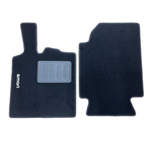 Kit 2 Tapis de sol Auto pour SMART FORTWO (W451) de 2007 à 2014, sigle SMART, moquette noire, Neuf