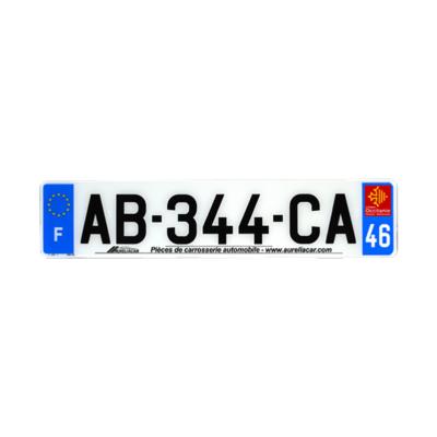Plaque d'immatriculation AUTO LOGO PUBLICITE AURELIACAR en plexiglas homologuée 52x11cm