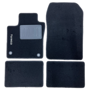 Kit 4 Tapis de sol Auto pour RENAULT TWINGO de 2007 à 2014, avec sigle TWINGO, avec CLIPS, Neuf